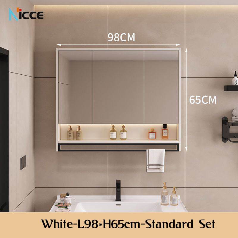 Nordic Smart Solid Wood Multi-Layer Vanity Mirror Cabinet with Storage and Open Shelving bathroom mirror kabinet