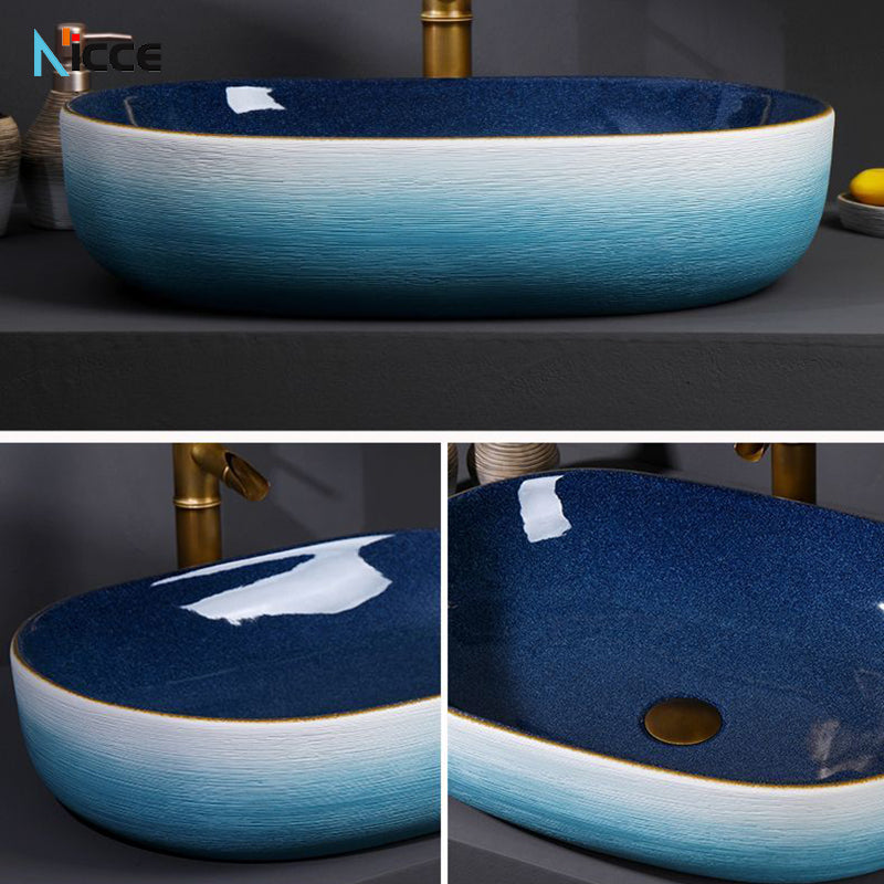 Retro luxury gradient color bathroom countertop basin square toilet ceramic art sink with faucet