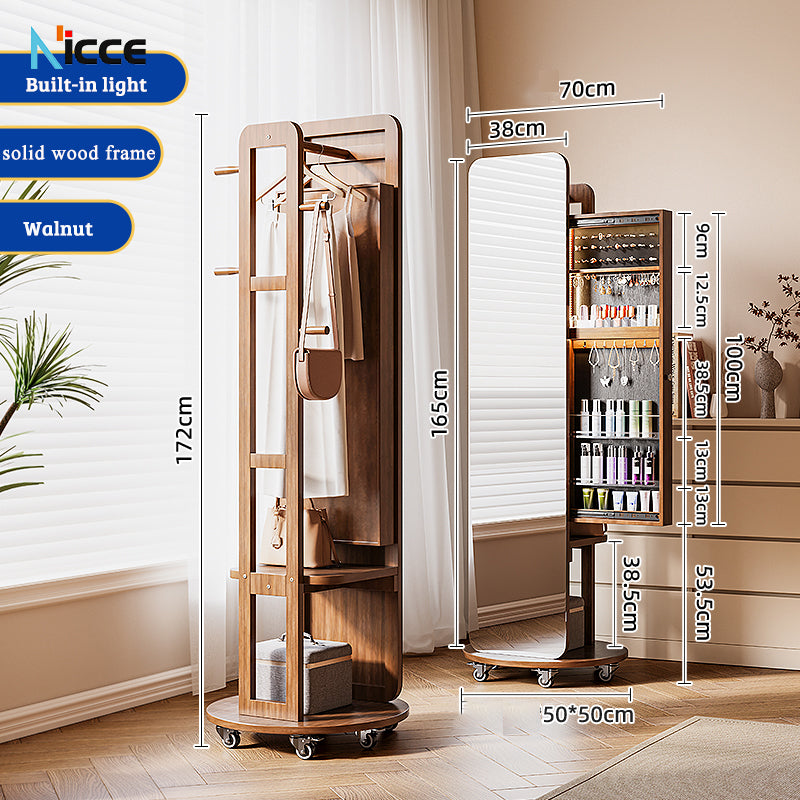 Nordic luxury Multifunctional mirror cabinet floor-standing rotatable pull-out storage makeup full-body mirror cabinet