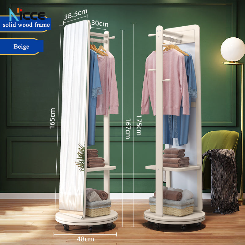 Nordic luxury Multifunctional mirror cabinet floor-standing rotatable pull-out storage makeup full-body mirror cabinet