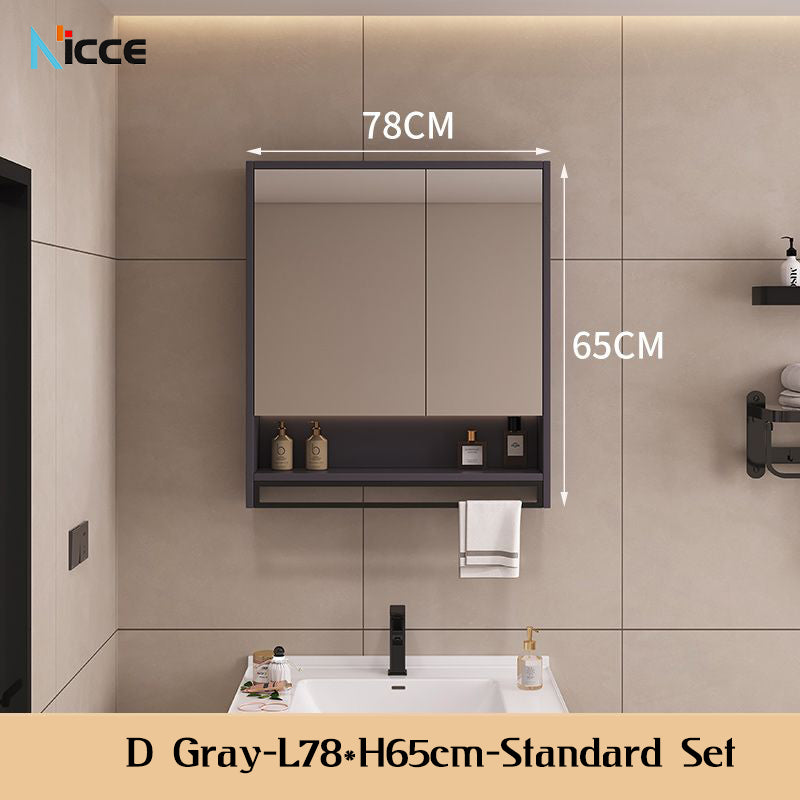 Nordic Smart Solid Wood Multi-Layer Vanity Mirror Cabinet with Storage and Open Shelving bathroom mirror kabinet