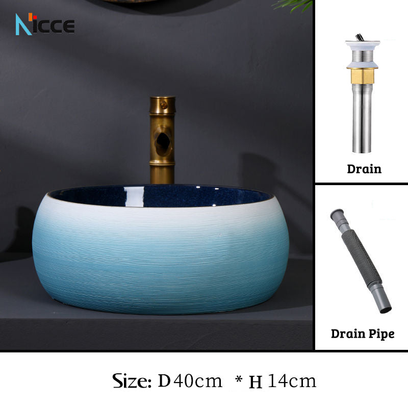 Retro luxury gradient color bathroom countertop basin square toilet ceramic art sink with faucet