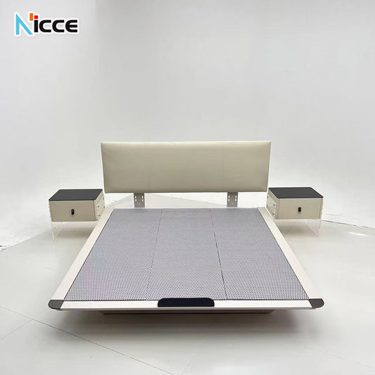 Modern Floating Bed Frame with Cat Scratch Proof Leather Headboard,queen size Durable Steel Construction, and 3cm Silent Slats - Perfect for Pet Owners