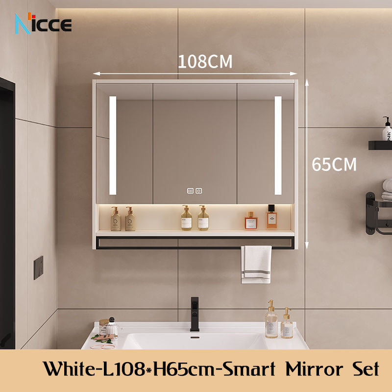 Nordic Smart Solid Wood Multi-Layer Vanity Mirror Cabinet with Storage and Open Shelving bathroom mirror kabinet