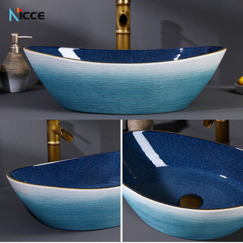 Retro luxury gradient color bathroom countertop basin square toilet ceramic art sink with faucet