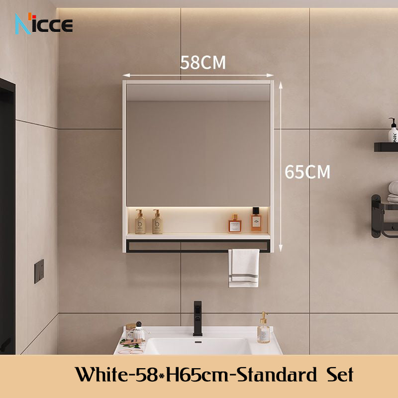 Nordic Smart Solid Wood Multi-Layer Vanity Mirror Cabinet with Storage and Open Shelving bathroom mirror kabinet