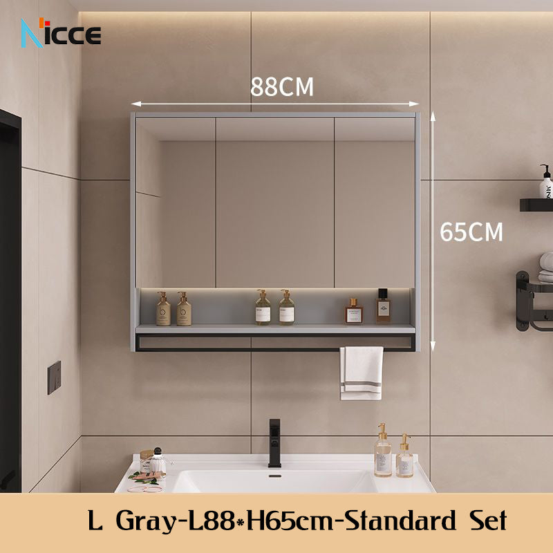 Nordic Smart Solid Wood Multi-Layer Vanity Mirror Cabinet with Storage and Open Shelving bathroom mirror kabinet