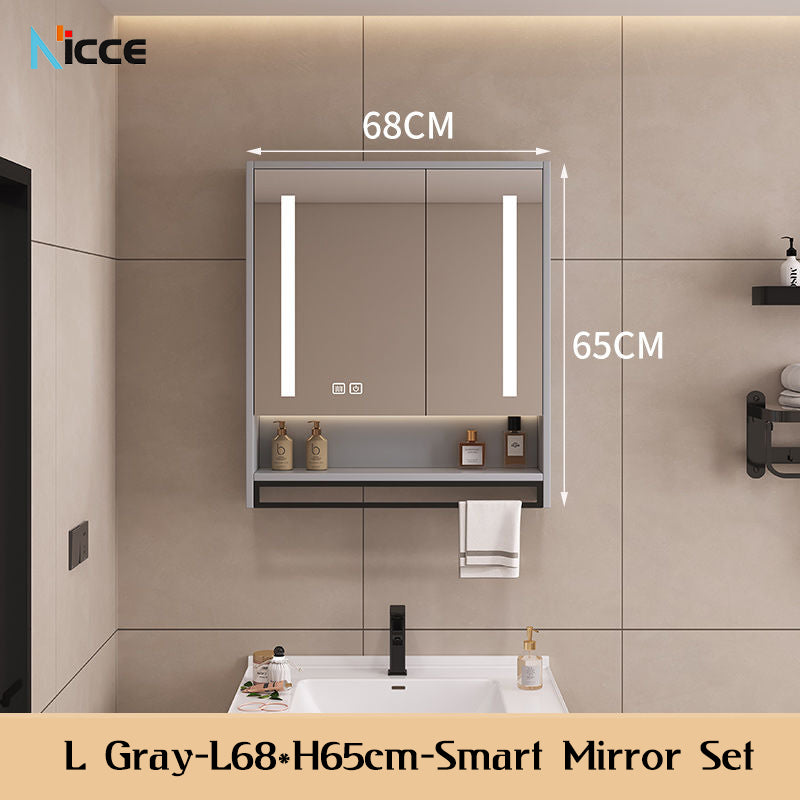 Nordic Smart Solid Wood Multi-Layer Vanity Mirror Cabinet with Storage and Open Shelving bathroom mirror kabinet