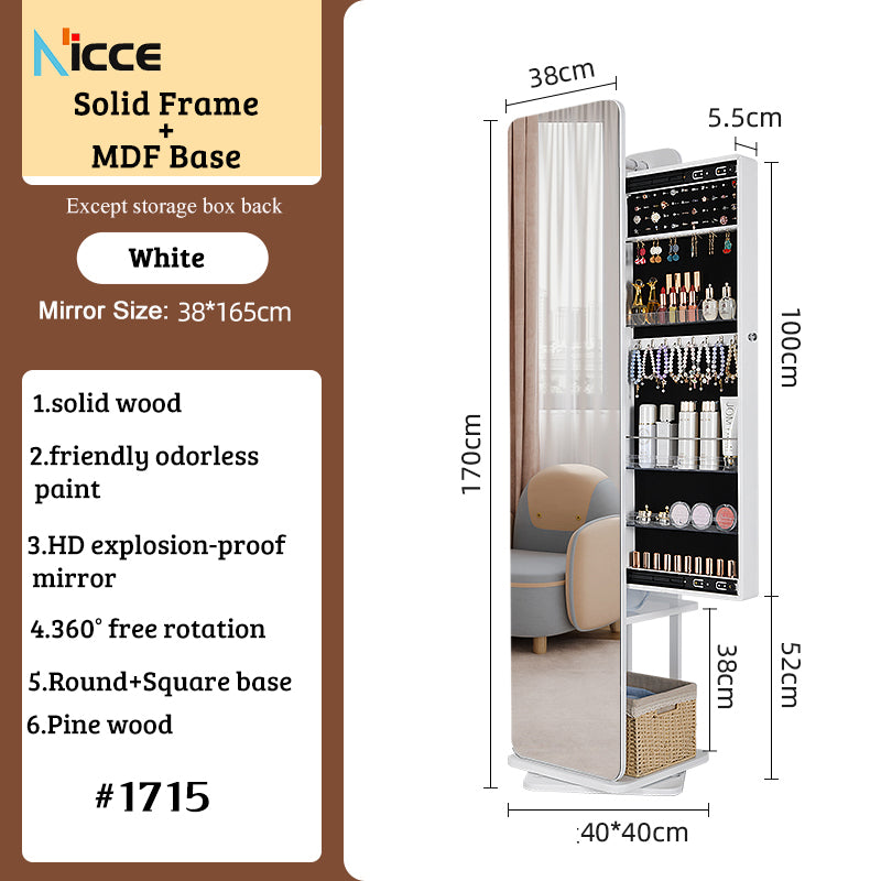 Nordic luxury Multifunctional mirror cabinet floor-standing rotatable pull-out storage makeup full-body mirror cabinet
