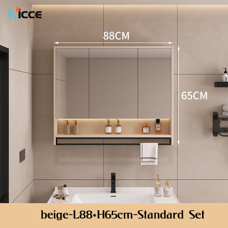 Nordic Smart Solid Wood Multi-Layer Vanity Mirror Cabinet with Storage and Open Shelving bathroom mirror kabinet