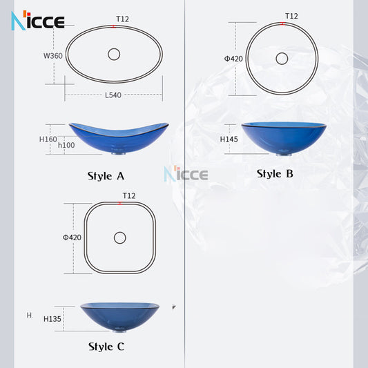 Nordic luxury creative bathroom countertop basin glass material blue toilet round art basin faucet set