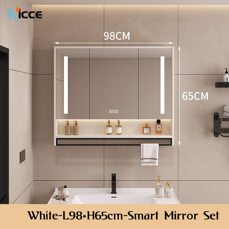 Nordic Smart Solid Wood Multi-Layer Vanity Mirror Cabinet with Storage and Open Shelving bathroom mirror kabinet