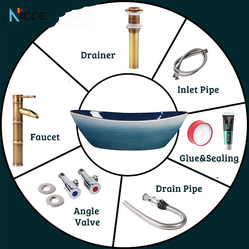 Retro luxury gradient color bathroom countertop basin square toilet ceramic art sink with faucet