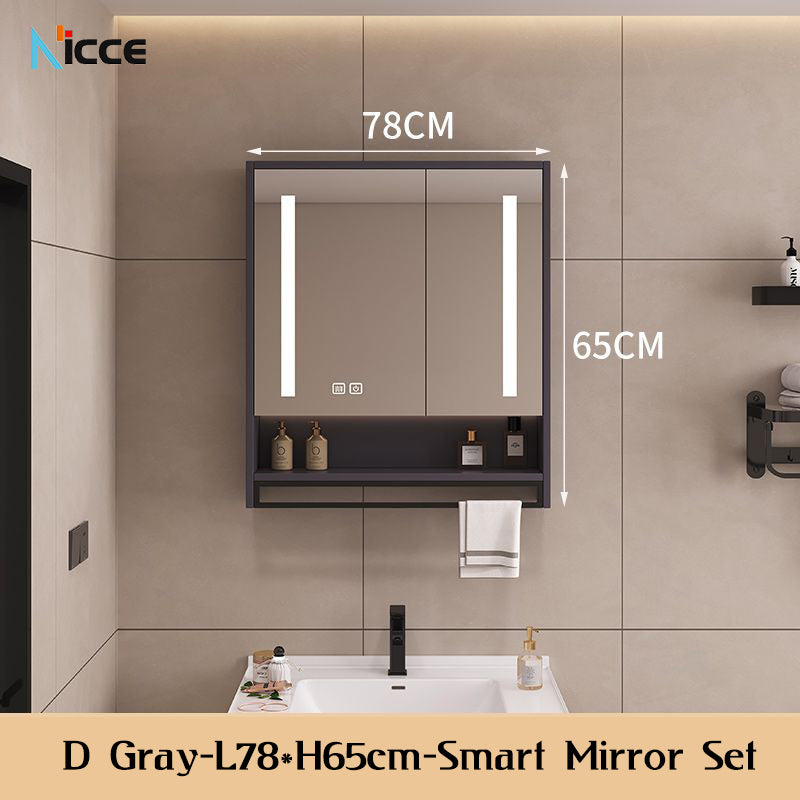 Nordic Smart Solid Wood Multi-Layer Vanity Mirror Cabinet with Storage and Open Shelving bathroom mirror kabinet