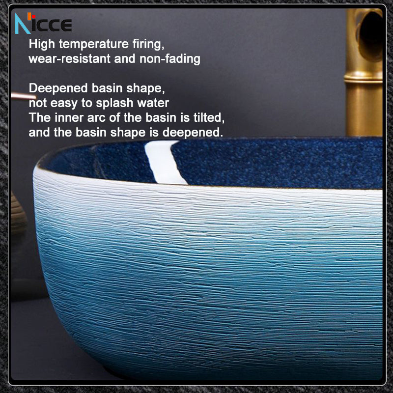 Retro luxury gradient color bathroom countertop basin square toilet ceramic art sink with faucet