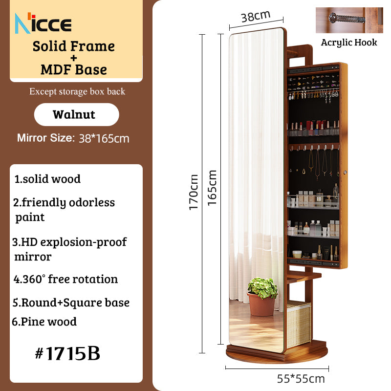 Nordic luxury Multifunctional mirror cabinet floor-standing rotatable pull-out storage makeup full-body mirror cabinet
