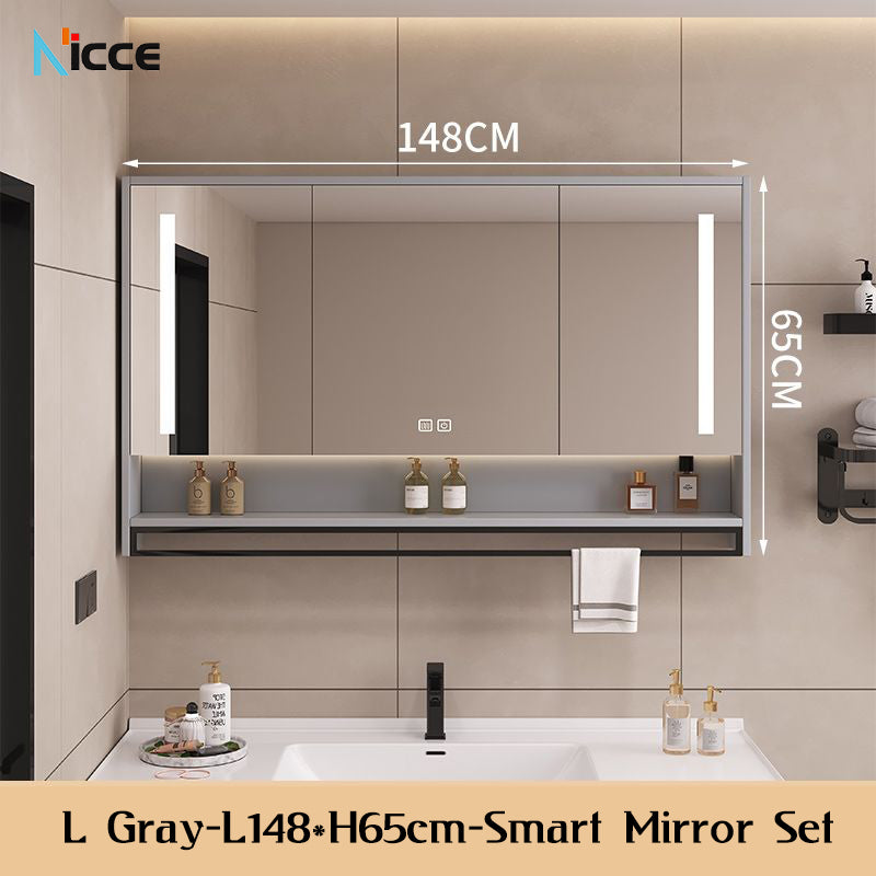 Nordic Smart Solid Wood Multi-Layer Vanity Mirror Cabinet with Storage and Open Shelving bathroom mirror kabinet