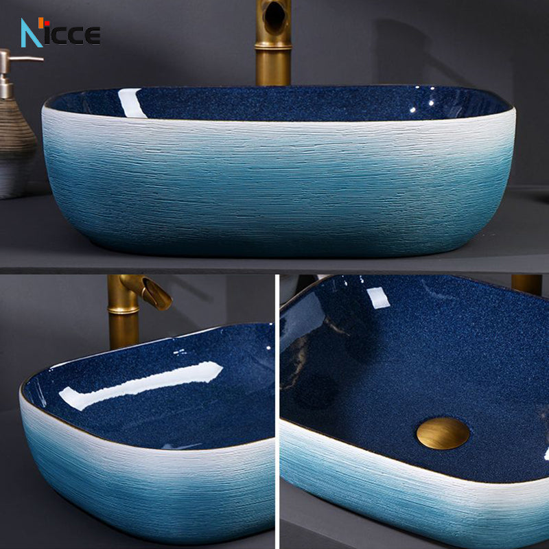 Retro luxury gradient color bathroom countertop basin square toilet ceramic art sink with faucet