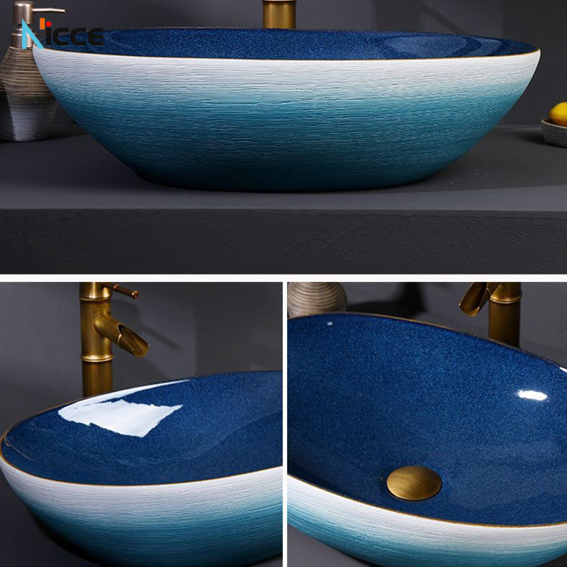 Retro luxury gradient color bathroom countertop basin square toilet ceramic art sink with faucet