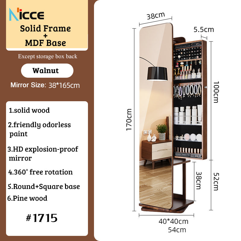 Nordic luxury Multifunctional mirror cabinet floor-standing rotatable pull-out storage makeup full-body mirror cabinet