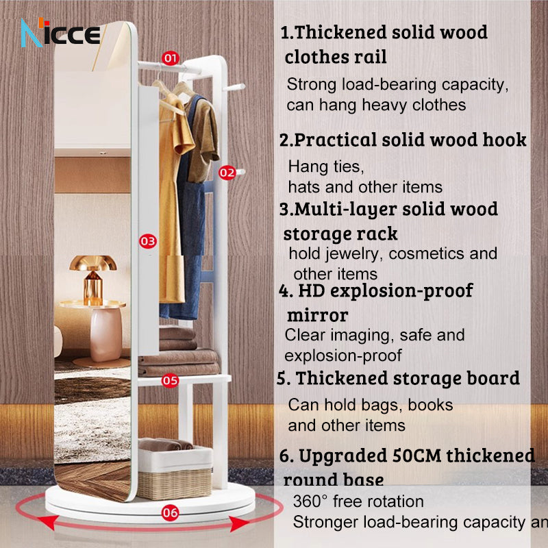 Nordic luxury Multifunctional mirror cabinet floor-standing rotatable pull-out storage makeup full-body mirror cabinet