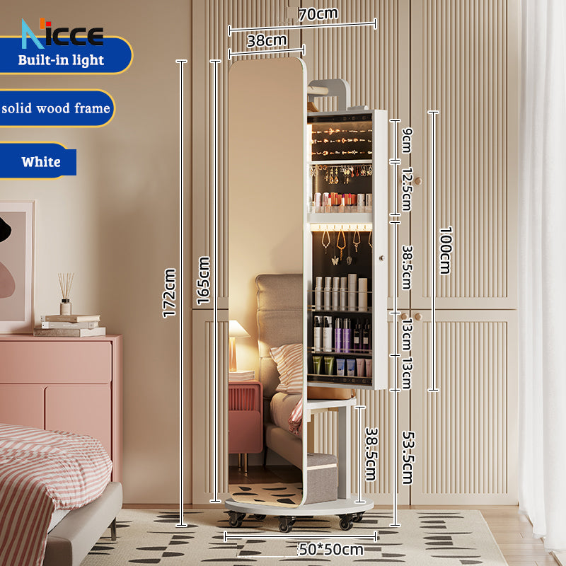 Nordic luxury Multifunctional mirror cabinet floor-standing rotatable pull-out storage makeup full-body mirror cabinet