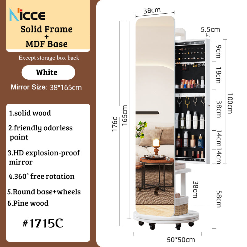 Nordic luxury Multifunctional mirror cabinet floor-standing rotatable pull-out storage makeup full-body mirror cabinet