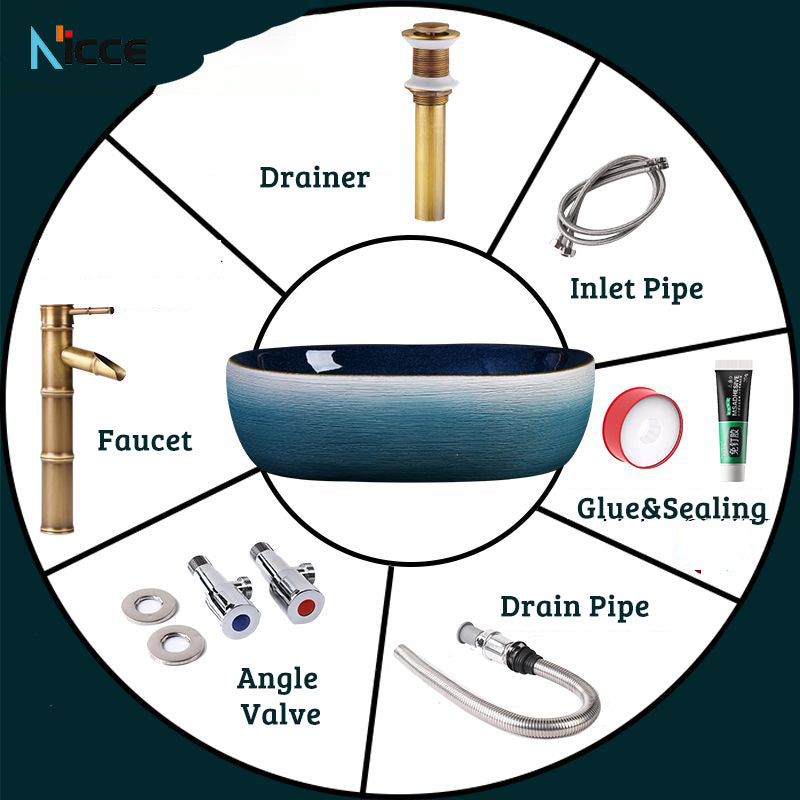 Retro luxury gradient color bathroom countertop basin square toilet ceramic art sink with faucet
