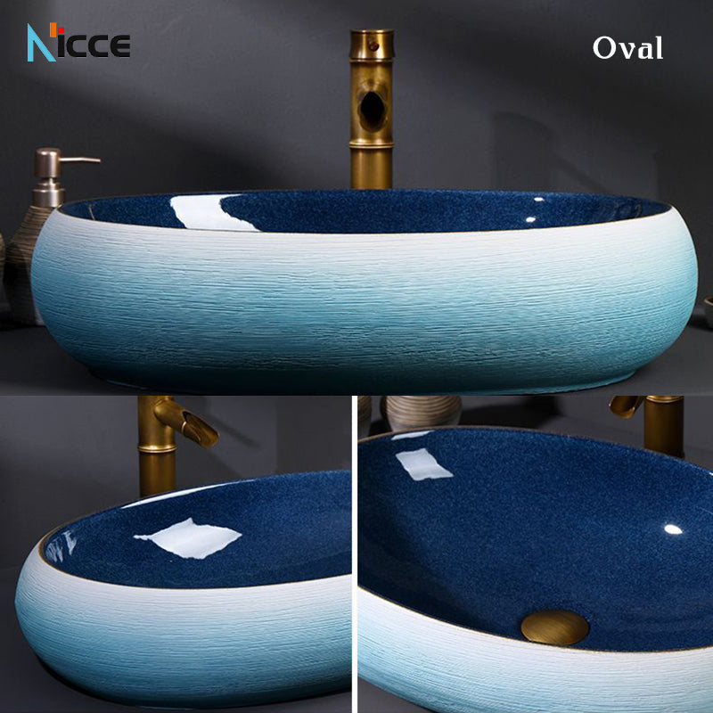 Retro luxury gradient color bathroom countertop basin square toilet ceramic art sink with faucet
