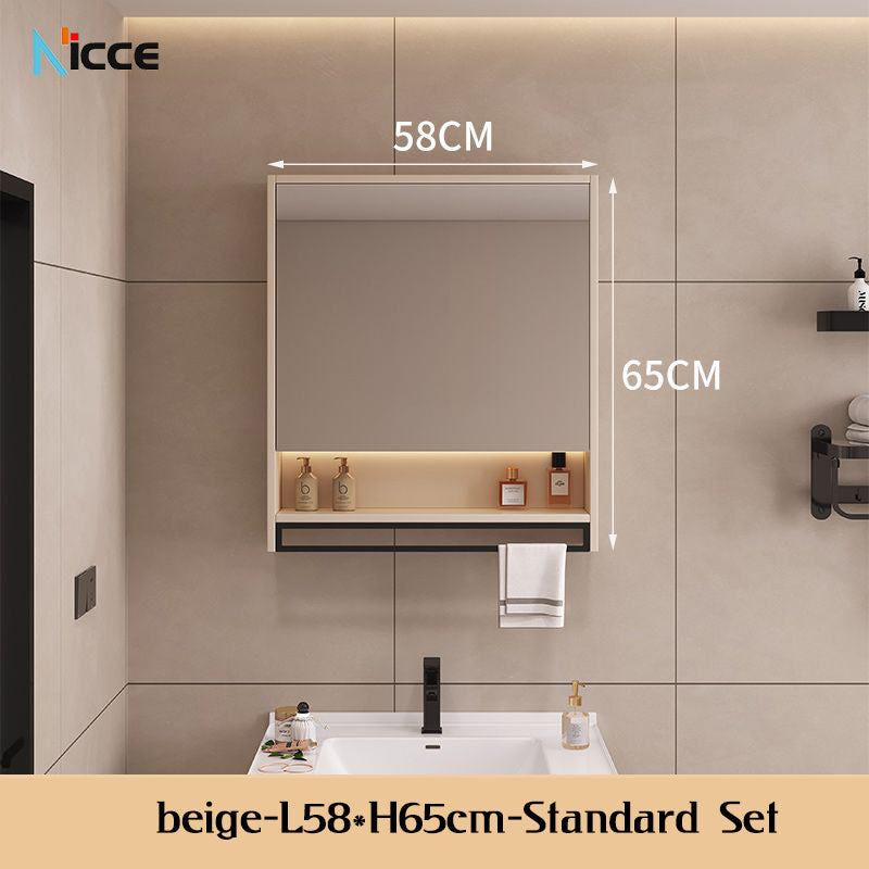 Nordic Smart Solid Wood Multi-Layer Vanity Mirror Cabinet with Storage and Open Shelving bathroom mirror kabinet