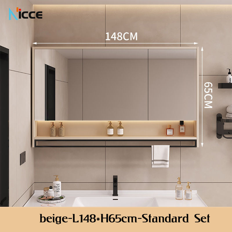 Nordic Smart Solid Wood Multi-Layer Vanity Mirror Cabinet with Storage and Open Shelving bathroom mirror kabinet
