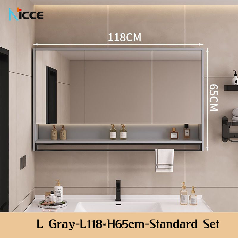 Nordic Smart Solid Wood Multi-Layer Vanity Mirror Cabinet with Storage and Open Shelving bathroom mirror kabinet