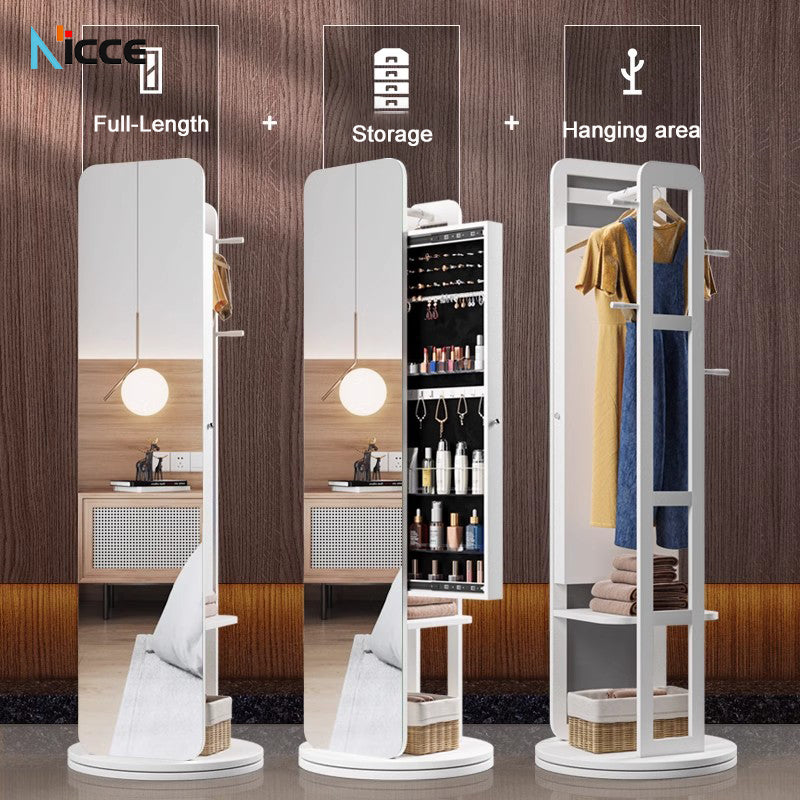 Nordic luxury Multifunctional mirror cabinet floor-standing rotatable pull-out storage makeup full-body mirror cabinet