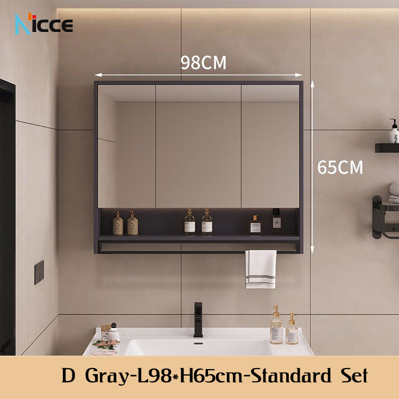 Nordic Smart Solid Wood Multi-Layer Vanity Mirror Cabinet with Storage and Open Shelving bathroom mirror kabinet