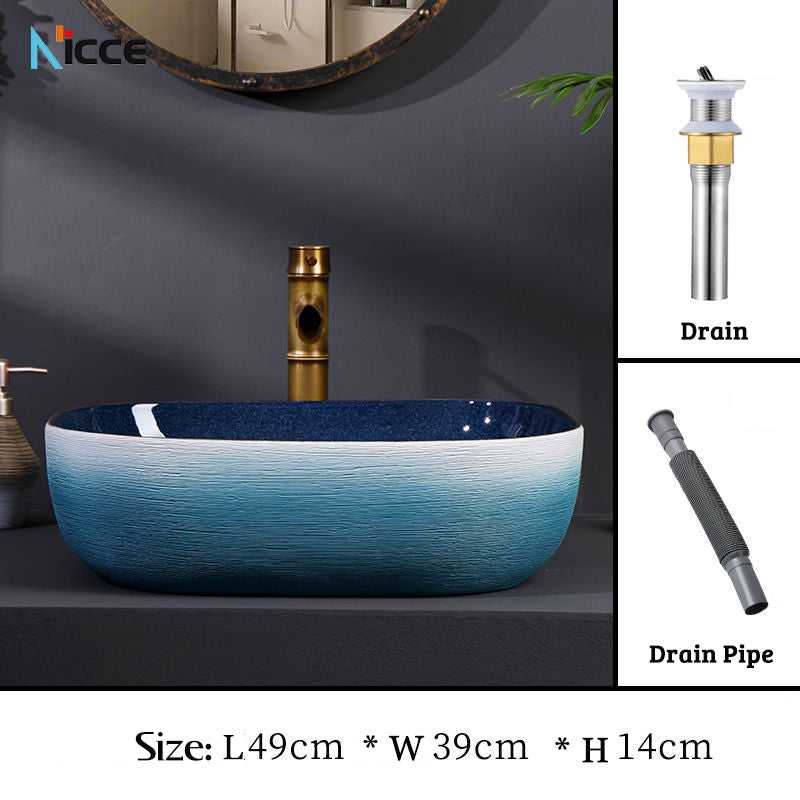 Retro luxury gradient color bathroom countertop basin square toilet ceramic art sink with faucet