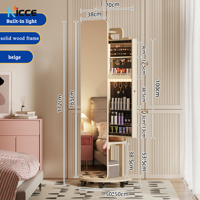 Nordic luxury Multifunctional mirror cabinet floor-standing rotatable pull-out storage makeup full-body mirror cabinet
