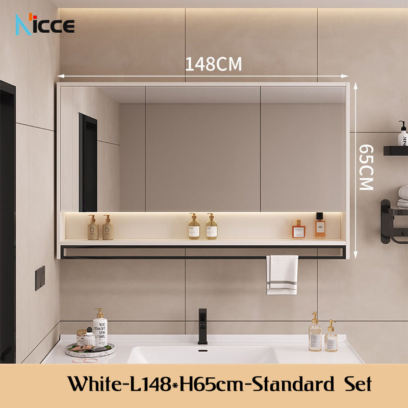 Nordic Smart Solid Wood Multi-Layer Vanity Mirror Cabinet with Storage and Open Shelving bathroom mirror kabinet