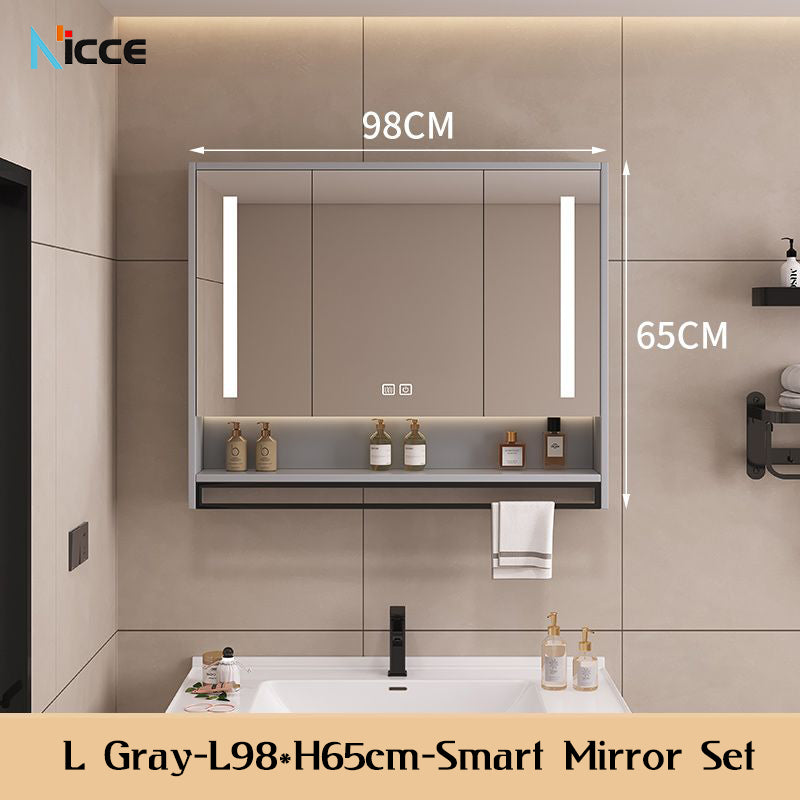 Nordic Smart Solid Wood Multi-Layer Vanity Mirror Cabinet with Storage and Open Shelving bathroom mirror kabinet
