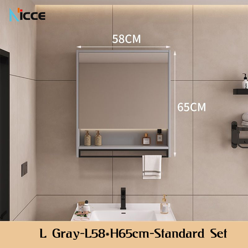 Nordic Smart Solid Wood Multi-Layer Vanity Mirror Cabinet with Storage and Open Shelving bathroom mirror kabinet