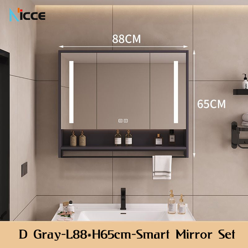 Nordic Smart Solid Wood Multi-Layer Vanity Mirror Cabinet with Storage and Open Shelving bathroom mirror kabinet
