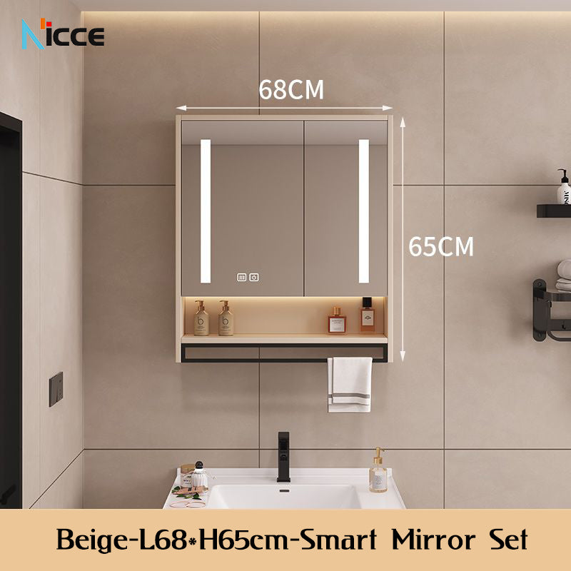 Nordic Smart Solid Wood Multi-Layer Vanity Mirror Cabinet with Storage and Open Shelving bathroom mirror kabinet