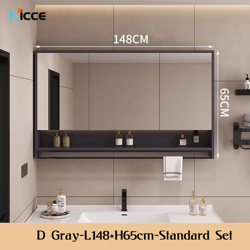 Nordic Smart Solid Wood Multi-Layer Vanity Mirror Cabinet with Storage and Open Shelving bathroom mirror kabinet