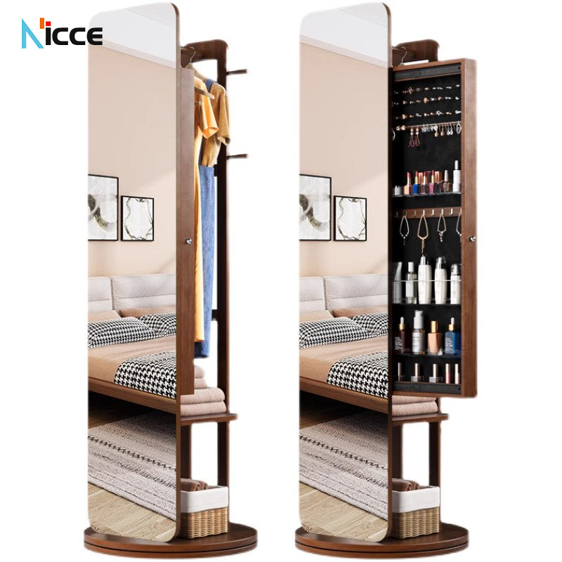 Nordic luxury Multifunctional mirror cabinet floor-standing rotatable pull-out storage makeup full-body mirror cabinet