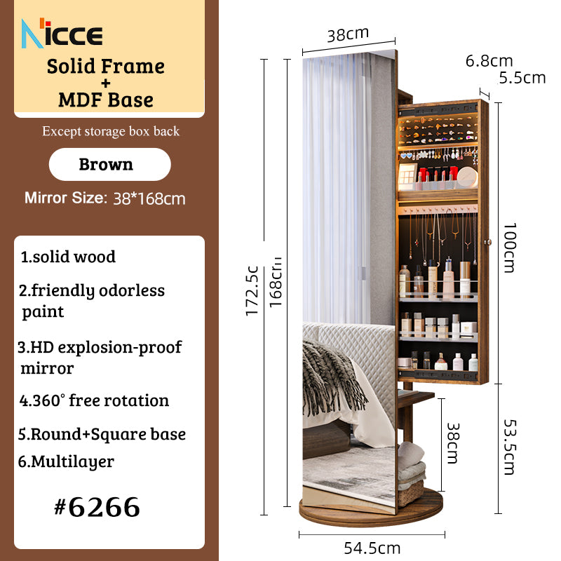 Nordic luxury Multifunctional mirror cabinet floor-standing rotatable pull-out storage makeup full-body mirror cabinet