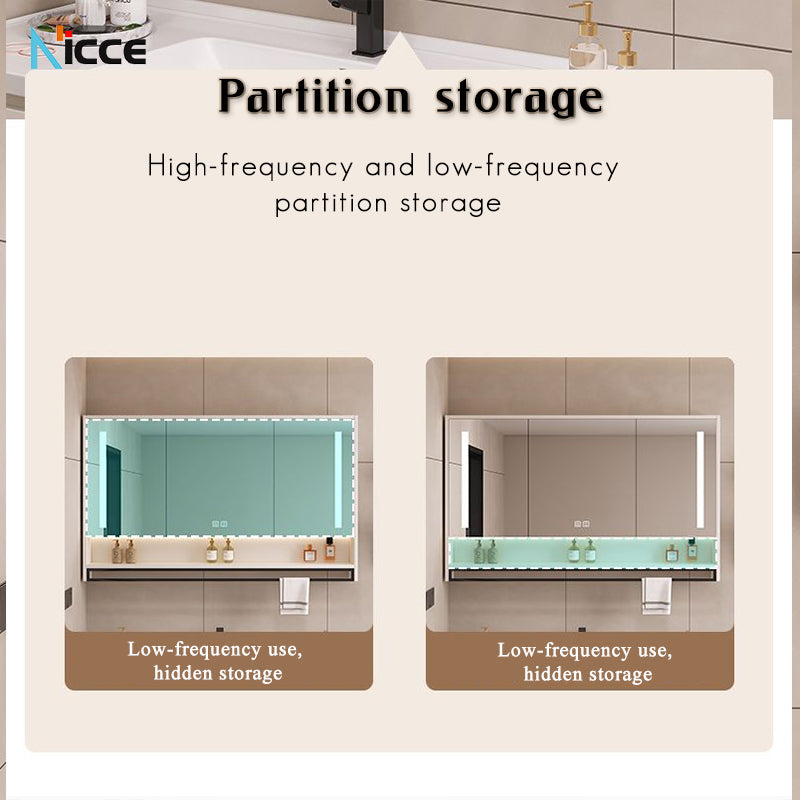 Nordic Smart Solid Wood Multi-Layer Vanity Mirror Cabinet with Storage and Open Shelving bathroom mirror kabinet