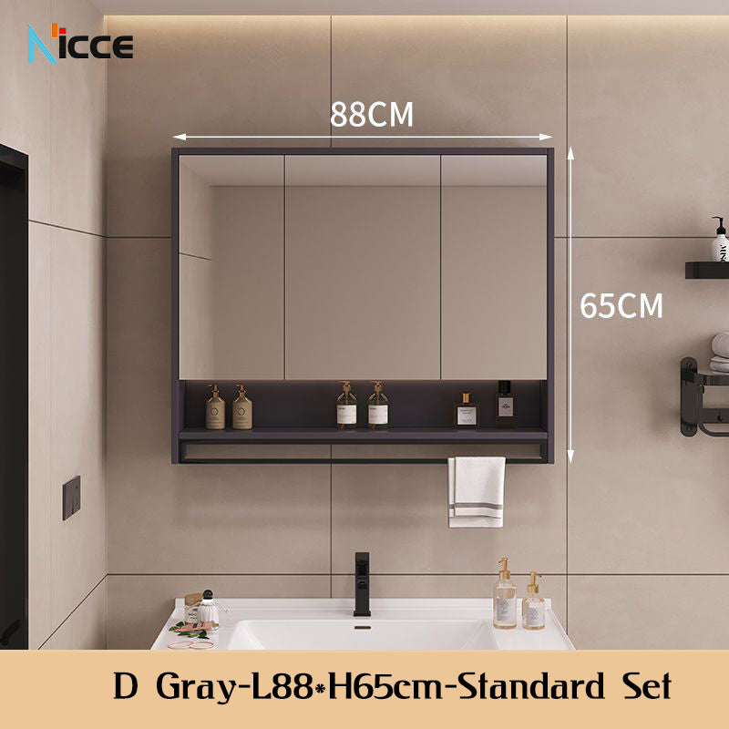 Nordic Smart Solid Wood Multi-Layer Vanity Mirror Cabinet with Storage and Open Shelving bathroom mirror kabinet