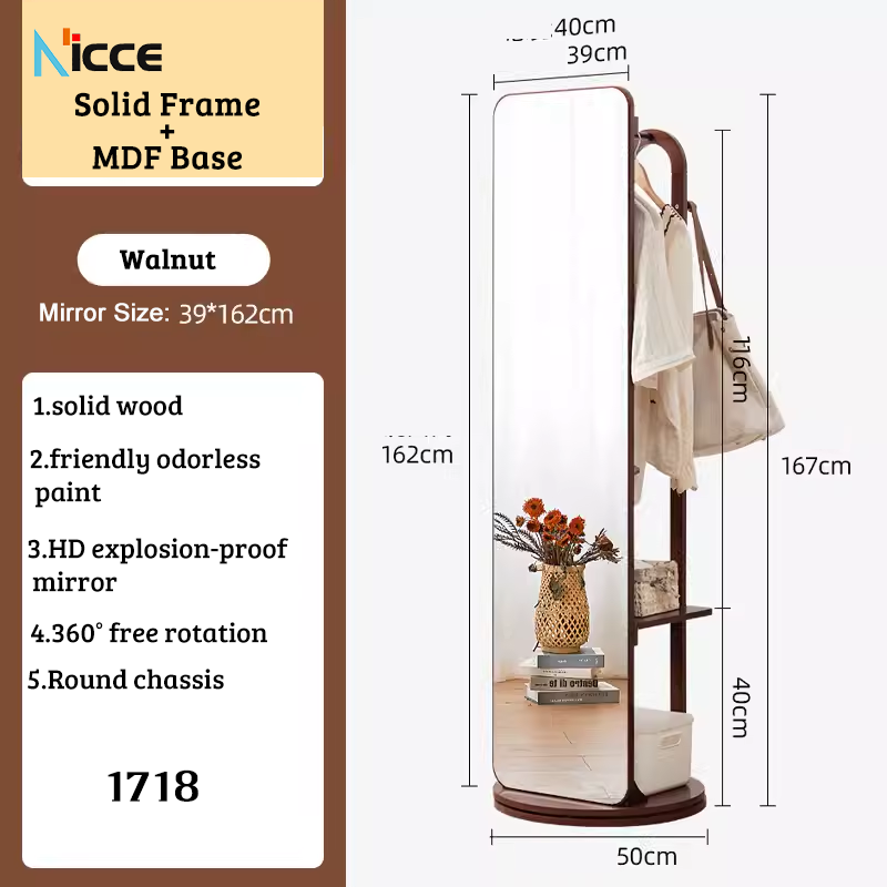 Nordic luxury Multifunctional mirror cabinet floor-standing rotatable pull-out storage makeup full-body mirror cabinet