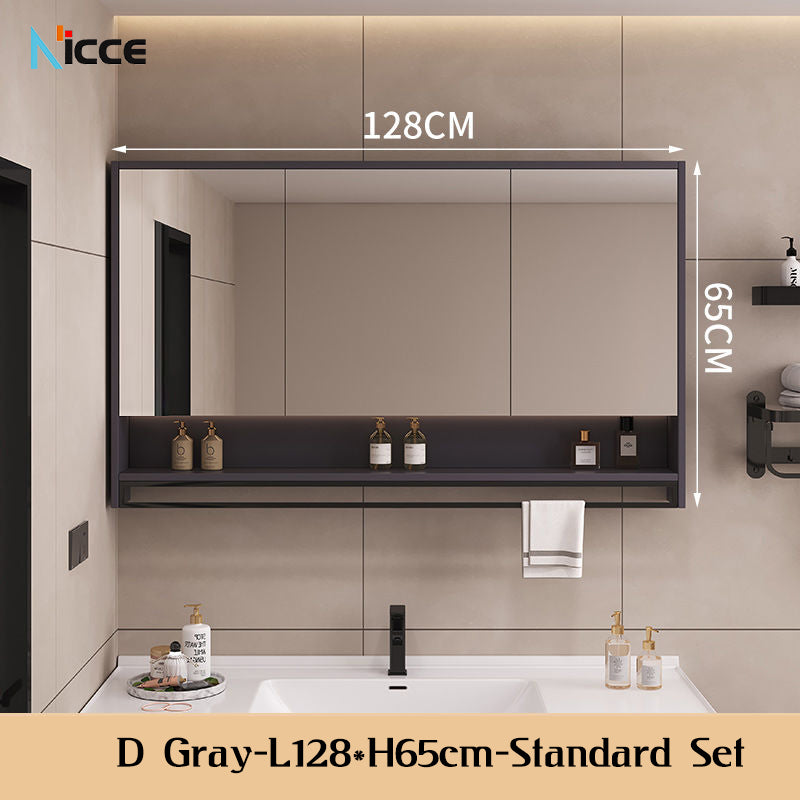 Nordic Smart Solid Wood Multi-Layer Vanity Mirror Cabinet with Storage and Open Shelving bathroom mirror kabinet