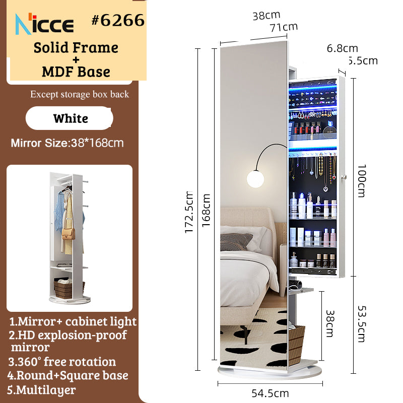 Nordic luxury Multifunctional mirror cabinet floor-standing rotatable pull-out storage makeup full-body mirror cabinet