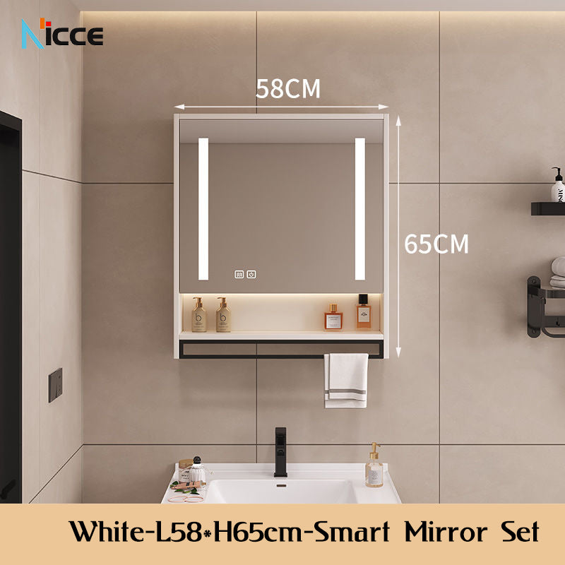 Nordic Smart Solid Wood Multi-Layer Vanity Mirror Cabinet with Storage and Open Shelving bathroom mirror kabinet